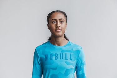 Nobull Women's Long Sleeves Blue Camo | Australia (FV1527)